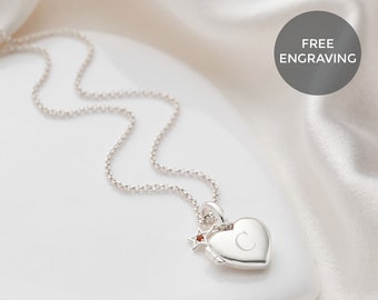 Personalised Girl's Silver Heart January Garnet Birthstone Locket | 16th Birthday | Girls Jewellery Gift | Girls Locket | Children's Locket