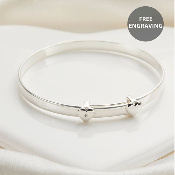 Personalised Baby's Sterling Silver First Diamond Bangle | Christening | Baptism | 1st Birthday | Engraved Jewellery