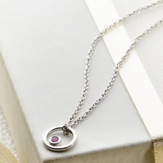 Molly B London 925 Sterling Silver Girls Pink Sapphire Halo Necklace