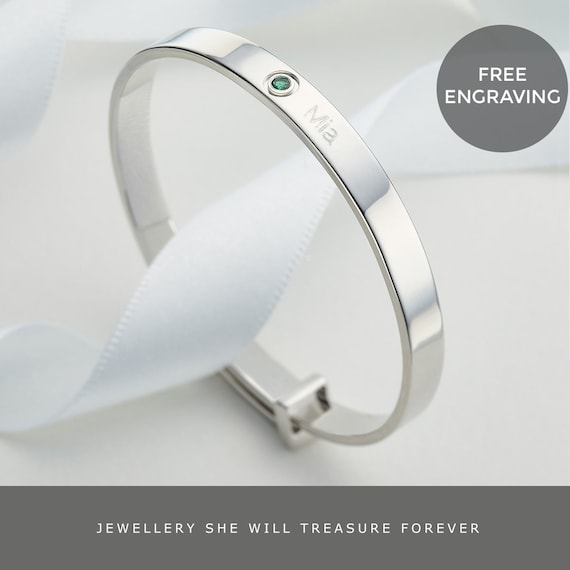 12 Month Guarantee. Hallmarked Sterling Silver Expanding July Birthstone Set in a Flower Christening Baby Bangle Free Engraving /& Free Personalised Box Ribbon