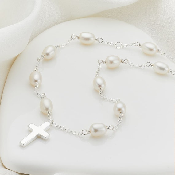 Molly B London 925 Sterling Silver /& Freshwater Pearl Girls First Communion Cross Necklace