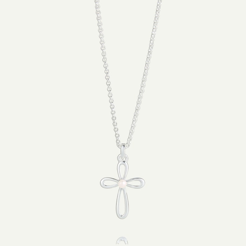 Girls Sterling Silver CZ Cross Necklace for First Holy Communion Gift