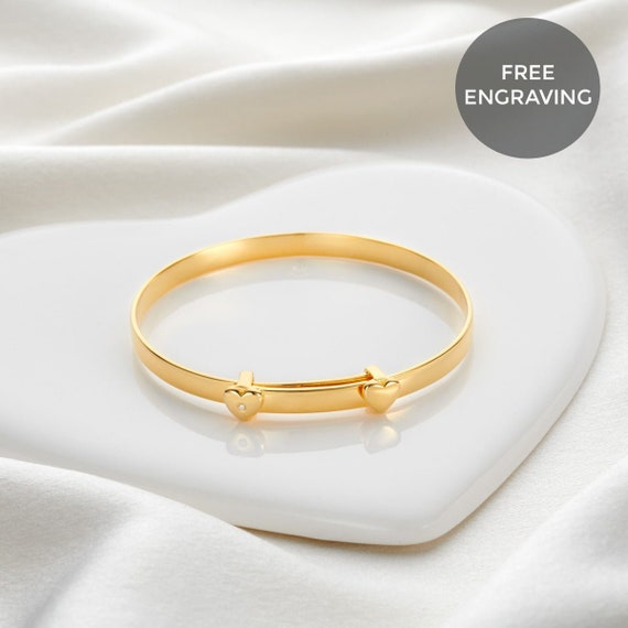 Personalised 18ct Gold Vermeil Baby s First Diamond Bangle Christening Baptism 1st Birthday Engraved Jewellery Etsy
