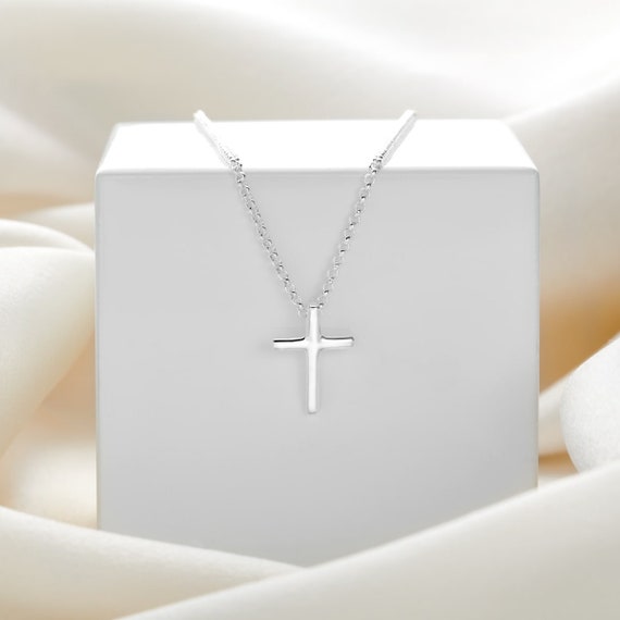 Girl s Sterling Silver Faith Cross Necklace 1st Birthday Gift Holy