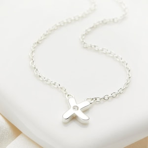 Girl&#39;s Sterling Silver Diamond Kiss Necklace: Christening Gift