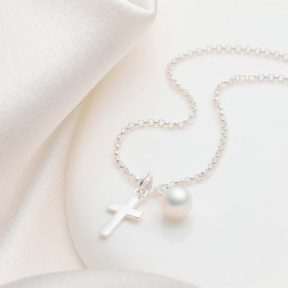 Christening Day Necklace for Baby Girl. Heart with Cross Pendant. Gift  Boxed | eBay