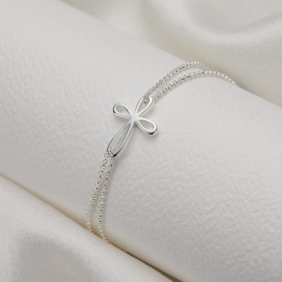 UK Kids Girls Silver Charm Cross Bracelet Gift/Flower Girl/Baptism/Communion 