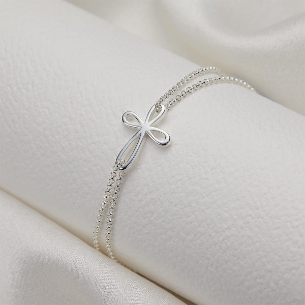 Girl's Sterling Silver Cherish First Communion Cross Bracelet | Holy Communion | Christening | Baptism | Confirmation Gift