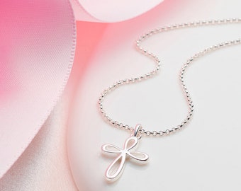 Girl's Sterling Silver Cherish Cross Necklace | Holy Communion | Christening | Baptism Gift