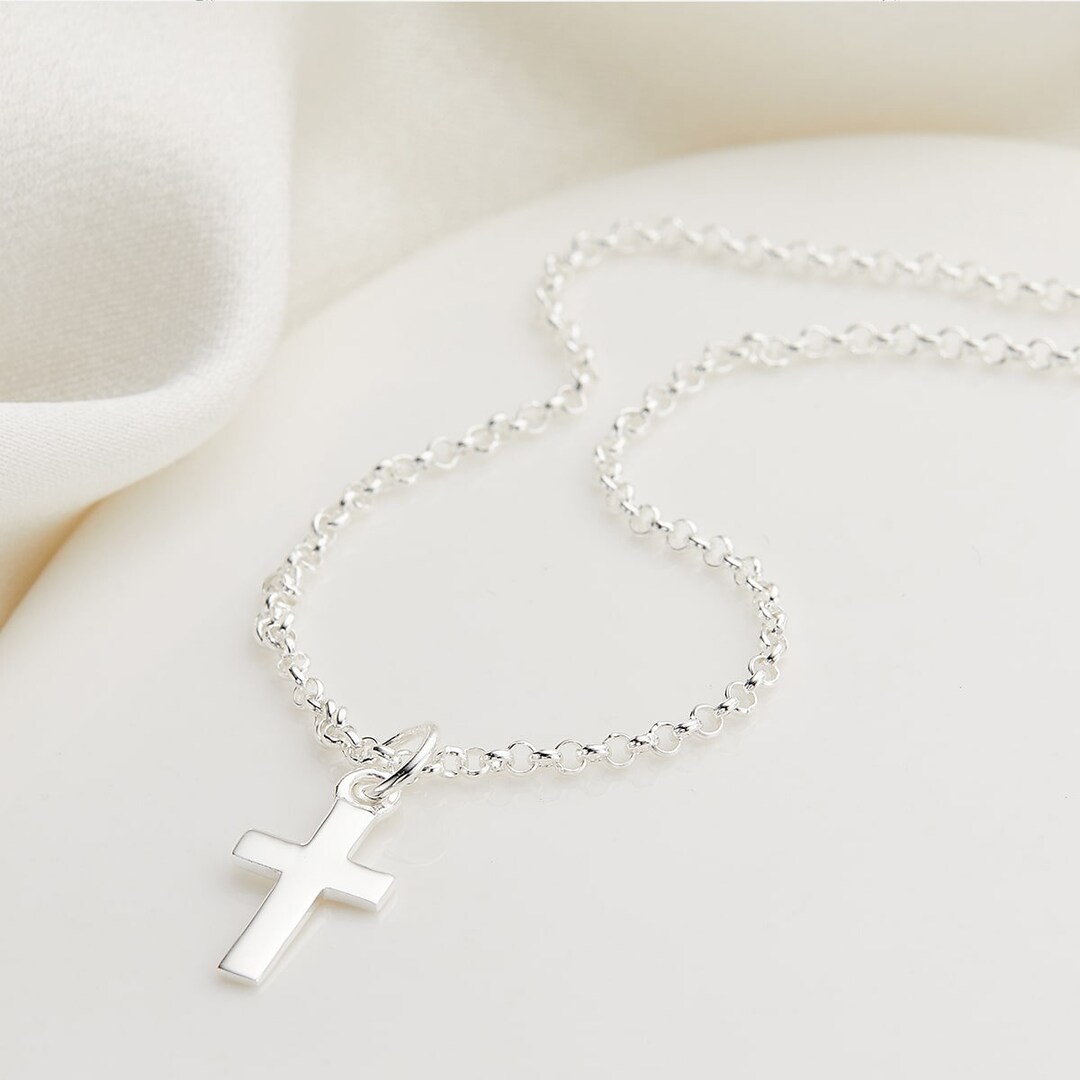 Collar De Bautizo Con Cruz | Joyas De Bautizo En Plata | Collar Con Nombre Para Bautizo | Collar Para Niña Con Nombre, ángel, Cruz De Plata, Regalo De Nacimiento, Collar De
