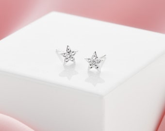 Girl's Hypoallergenic Silver Celeste Star White Topaz Stud Earrings | Flower Girl & Bridesmaid Jewellery | Graduation Gift | Teen Jewellery