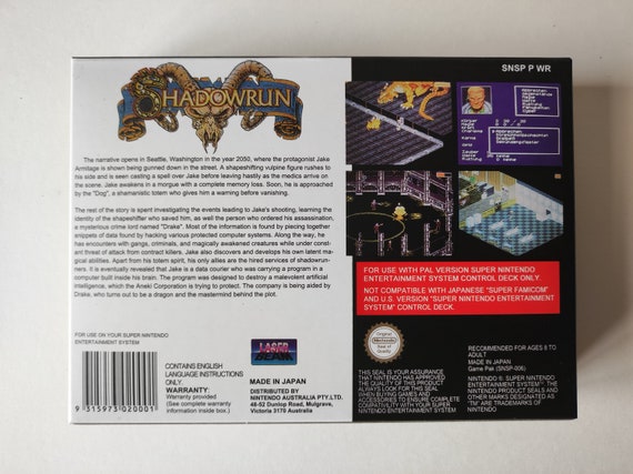 RPG Game for Shadowrun - Game Cartridge with Box for EUR PAL