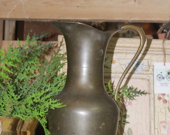 Vintage Brass Pitcher, Large Vintage Brass Pitcher, Vintage Brass Vase