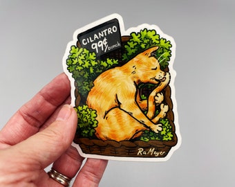 Cilantro Cat, Corner Store Cat Die-Cut Stickers. Food plus felines.