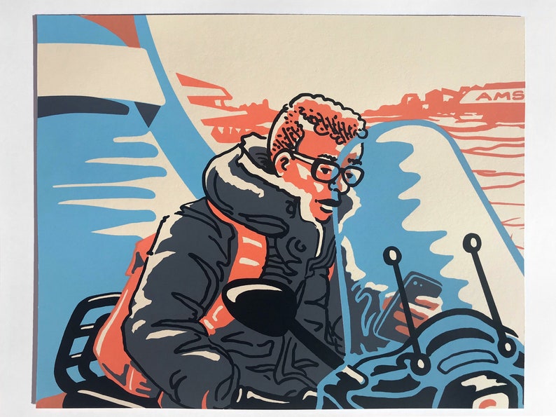 Faces on the Ferry: Screens. Limited-edition silkscreen print, winter season, artwork made in and about Amsterdam. image 4