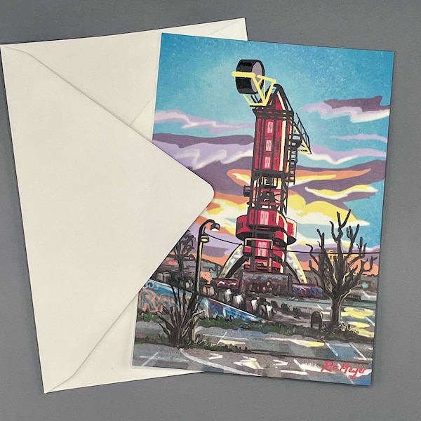 Set of 5 Sunrise on the NDSM: oversized postcards, A5 art print, Amsterdam city drawing