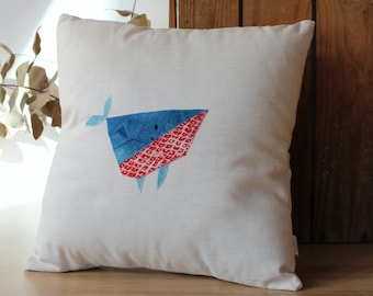 Handmade Linen Whale Cushion Cover / Nautical Nursery Cushion Decor / Kids Throw Pillow / Boys Nursery Gift / Ocean Sea Theme Kids Room Gift