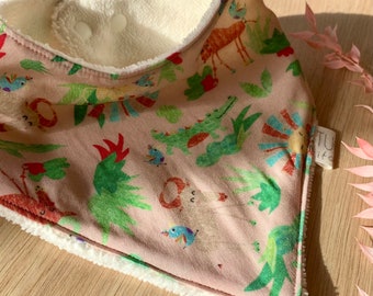 Baby Girl Bandana Bib / Handmade Bamboo Baby Bib / Absorbent Dribble Bib / Pink Animal Theme Bib With Lions Crocodiles / Newborn Girl Gift