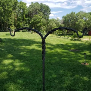 Sheppard's crook hanger,  double plant hanger,  birdfeeder stand, wind chime pole. Double Shepherd's hook, sturdy plant hanger SHIPS FREE