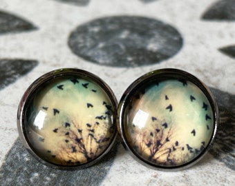 Pendientes vintage en plata negra, vuelo de pájaro, joyería vintage, pendientes de otoño, personalizables