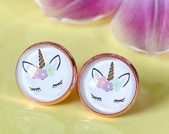 fairytale unicorn earrings in pastel, unicorn stud earrings