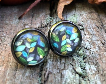 Stud earrings autumn, vintage earrings, leaf clover