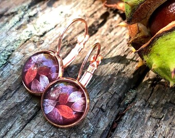 Earrings rose gold, autumn earrings, autumn leaves earrings, leaf clover, autumn jewelry