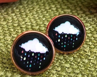 cute stud earrings, rose gold earrings (rose gold colored), rain cloud, cloud earrings, customizable