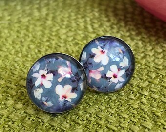 Edelstaster plugs, hypoallergenic, flower earrings, spring meadow, customizable, blue-gray