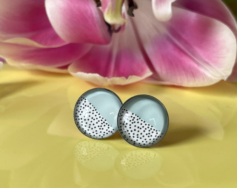 Geometry in pastel, plus dots: simple earrings made of hypoallergenic stainless steel image 1