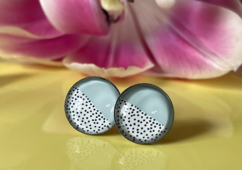 Geometry in pastel, plus dots: simple earrings made of hypoallergenic stainless steel image 2