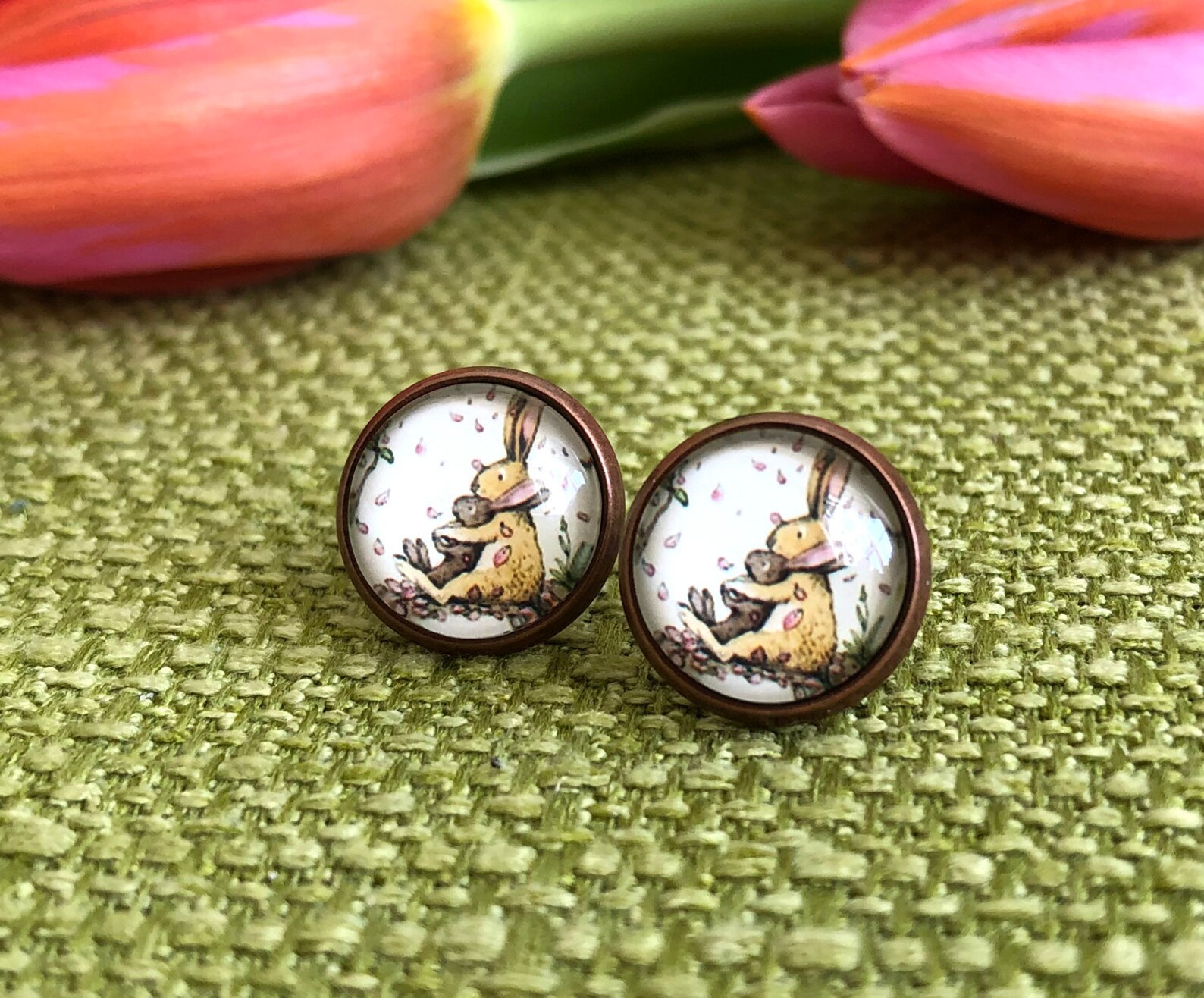Cute Stud Earrings With Bunny Easter Earrings Customizable Etsy