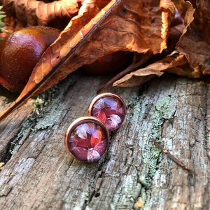 kleine Herbstohrringe in roségold, Ohrstecker Herbst, Blattklee, Bild 2
