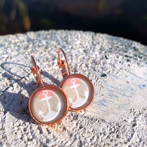 Anchor earrings rose gold, plain, anchor hanger, customizable image 2