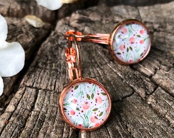 Flower earrings, ranunculus earrings, vintage earrings, rose gold, customizable