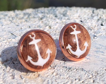 anchor earrings, anchor earposts, rose gold anchor earrings, anchor jewelry, maritime earrings