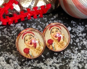 Christmas stud earrings, wintry, customizable, roségold
