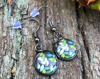 Autumnal earrings in black silver, earrings autumn leaves, customizable