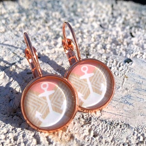 Anchor earrings rose gold, plain, anchor hanger, customizable image 1