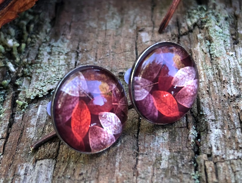 Stainless steel earrings autumn dance, autumn earrings, hypoallergenic, surgical steel earrings, leaf clover, autumn leaves, stainless steel earrings image 1