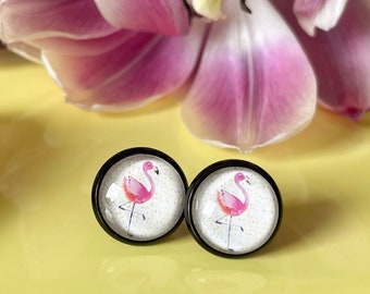 Flamingo earrings with cute dots