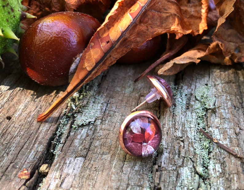 kleine Herbstohrringe in roségold, Ohrstecker Herbst, Blattklee, Bild 4