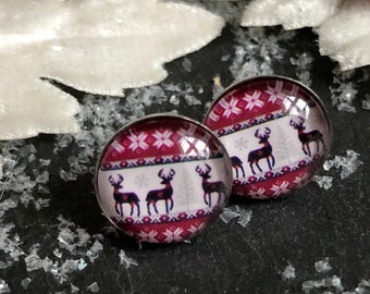 Reindeer earrings, surgical steel, stainless steel earrings, Christmas earrings, customizable