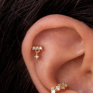 Dainty Pave CZ Bar Shaped Stud Earring With Dangling Charm