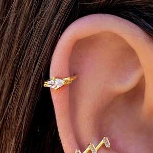 Dainty & Tiny Marquise CZ Huggie Hoop Earrings