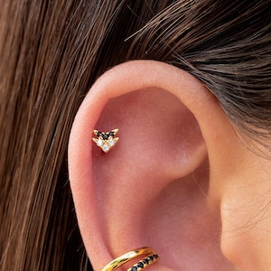 Dainty Black & White CZ Arrow Shaped Stud Earrings