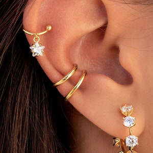 Pendientes conch ear cuff de una banda de plata lisa imagen 5