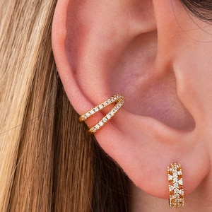 Dainty CZ Double Band Hinged Conch Ear Cuff Earrings