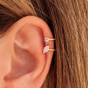 Dainty Marquise & Round CZ Double Band Ear Cuff Earrings