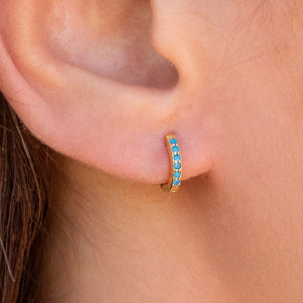 Minimalist & Dainty Turquoise CZ Second Hole Huggie Hoop Earrings